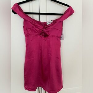 Princess Polly Rava Hot Pink Off-the-Shoulder Mini Dress; new with tags; 2